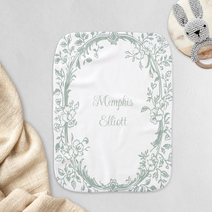Vintage Timeless Floral Green Gender Neutral Baby Burp Cloth