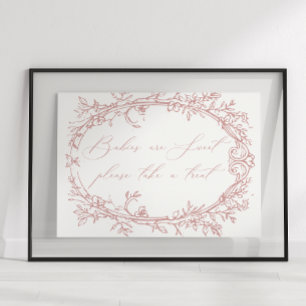 Vintage Timeless Floral Pink Baby Shower Favor Poster