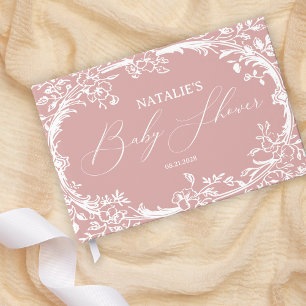 Vintage Timeless Floral Pink Baby Shower Foil Foil Guest Book