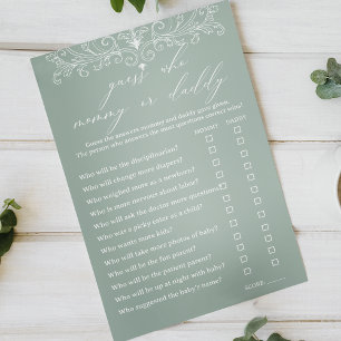 Vintage Timeless Green Baby Shower Mom Dad Game Flyer