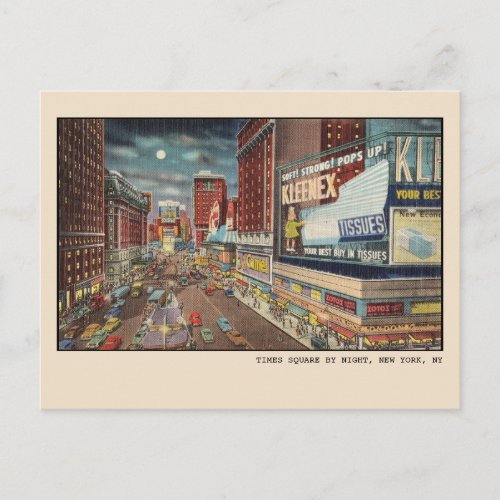 Vintage Times Square at Night with Neon Lights Postcard