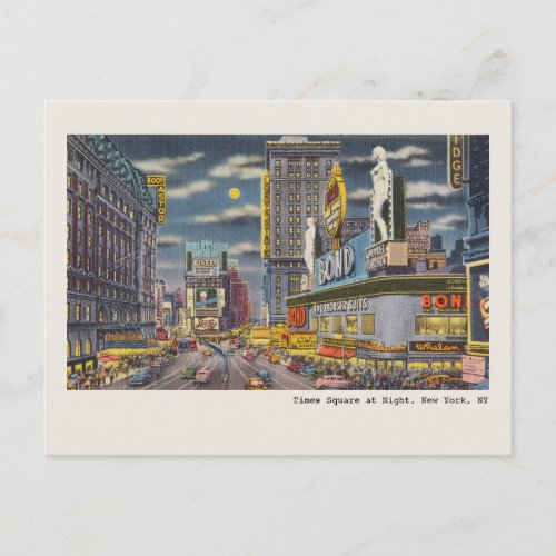 Vintage Times Square New York at Night Postcard 