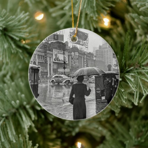 Vintage Times Square NYC Rainy Day Ceramic Ornament