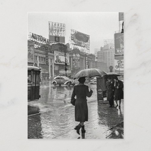 Vintage Times Square NYC Rainy Day Postcard