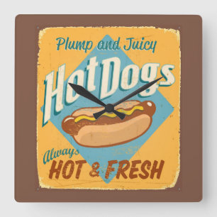 Vintage tin sign - Hot Dogs Square Wall Clock