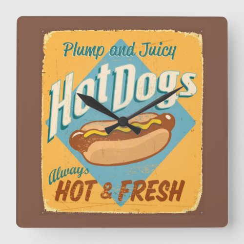 Vintage tin sign _ Hot Dogs Square Wall Clock