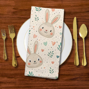 Vintage Tiny Bunny Faces with Roses Pattern Cloth Napkin