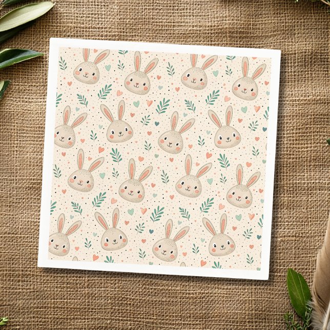 Vintage Tiny Bunny Faces with Roses Pattern Napkins (Creator Uploaded)