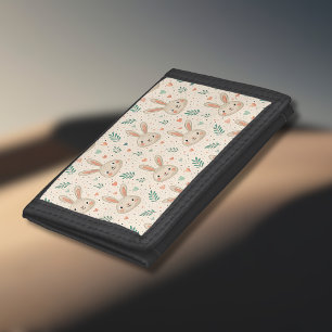 Vintage Tiny Bunny Faces with Roses Pattern Trifold Wallet