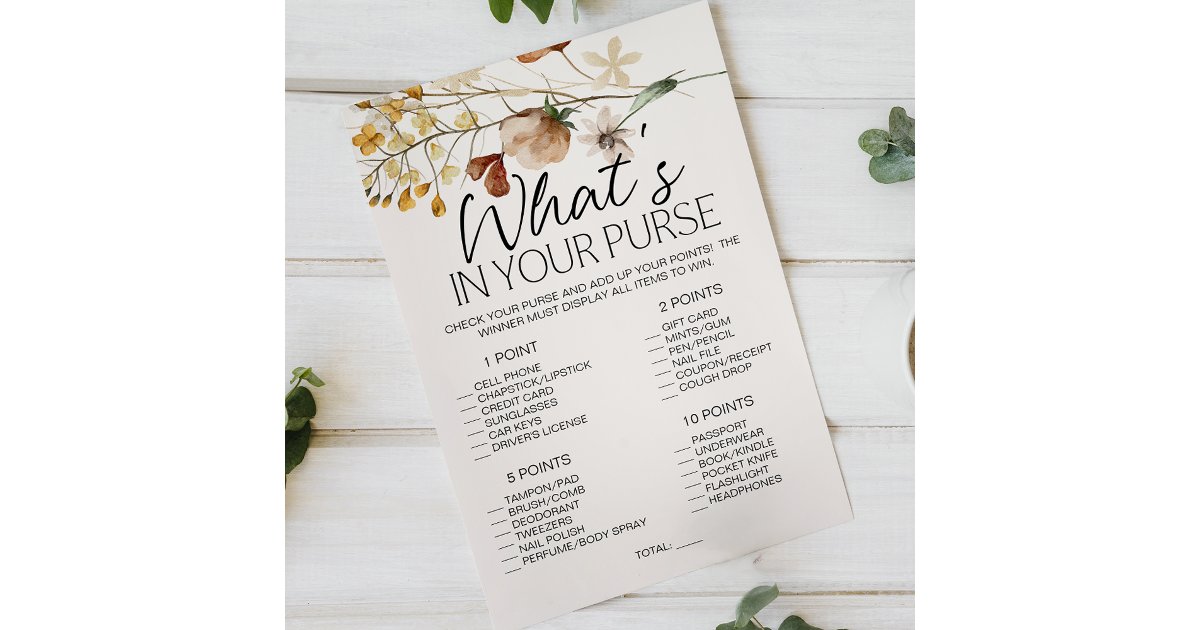 Vintage Tiny Floral Game Whats In Your Purse Flyer | Zazzle