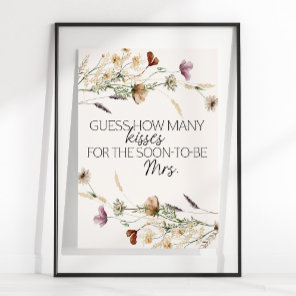 Vintage Tiny Floral Guess How Many Kisses Game Poster