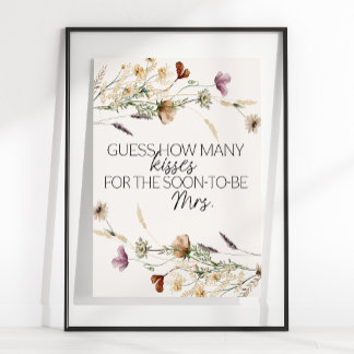 Vintage Tiny Floral Guess How Many Kisses Game Poster
