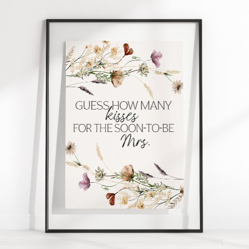 Vintage Tiny Floral Guess How Many Kisses Game Poster