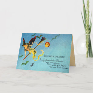 Vintage Tipsy Flying Witch Card