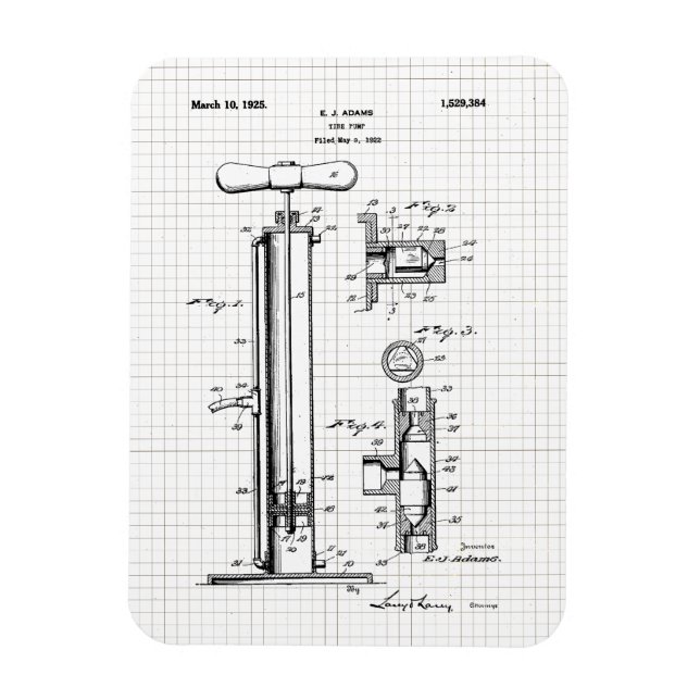 Vintage Tire Pump Patent Illustration Magnet (Vertical)