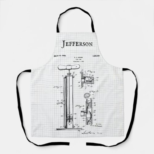 Vintage Tire Pump Patent Illustration Personalize Apron