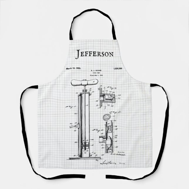 Vintage Tire Pump Patent Illustration Personalize Apron (Front)