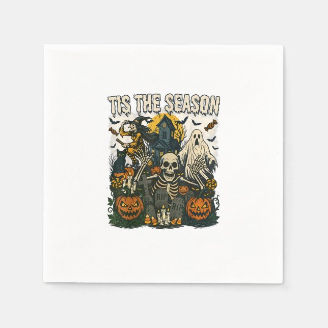Vintage Tis Season Halloween Skeleton Retro Napkins (Front)