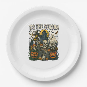 Vintage Tis Season Halloween Skeleton Retro Paper Plates