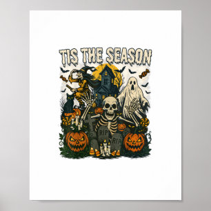 Vintage Tis Season Halloween Skeleton Retro Poster