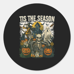 Vintage Tis The Season Halloween Skeleton Ghost Vi Classic Round Sticker