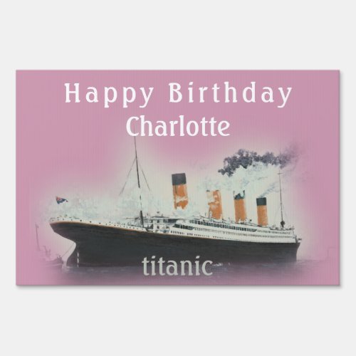 Vintage Titanic Happy Birthday Girl Pink Name Ship Sign