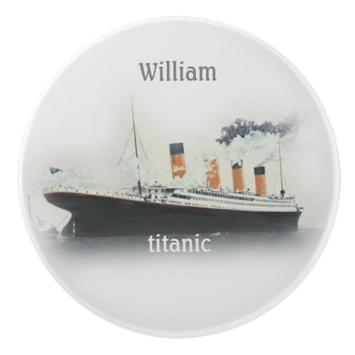 Vintage Titanic Ocean Liner Boy Grey Name Ship Ceramic Knob