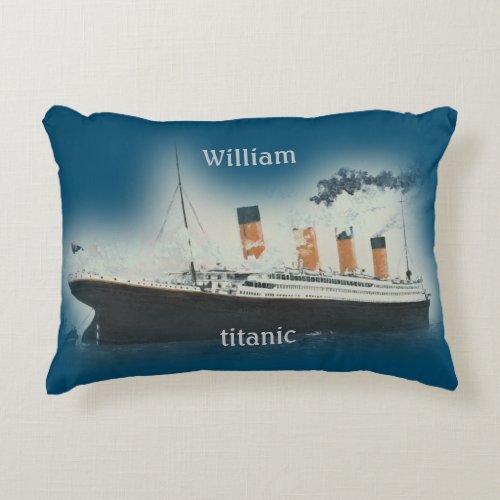 Vintage Titanic Ocean Liner Boy Sea Name Ship Accent Pillow