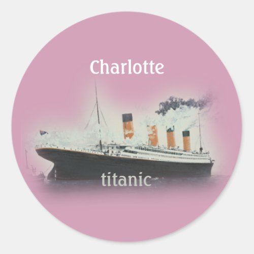 Vintage Titanic Ocean Liner Girl Pink Name Ship Classic Round Sticker