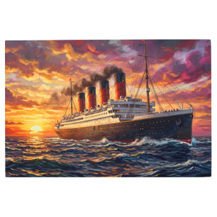 Vintage Titanic Style Ocean Liner at Sunset Wall A Metal Print