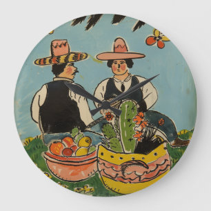 Vintage Tlaquepaque Pottery-Inspired Wall Clock