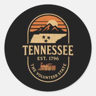 Vintage Tn Tennessee Est 1796 Orange Usa Flag Smok Classic Round Sticker