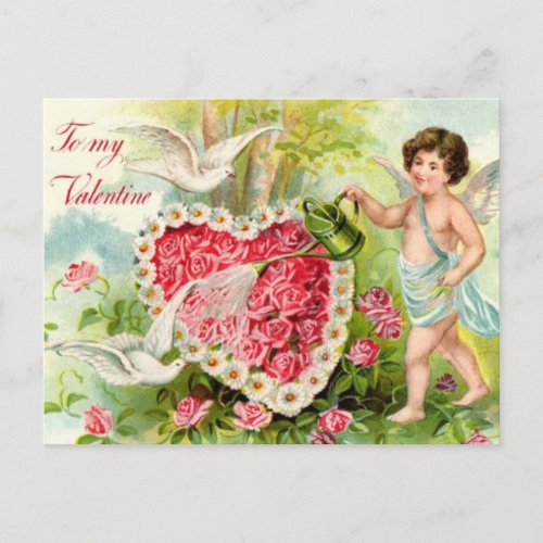 Vintage _ To My Valentine _ Cupid Hearts  Doves Holiday Postcard