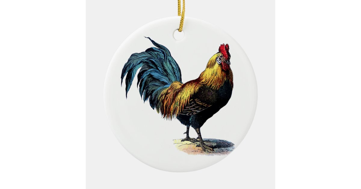 Vintage to rooster ceramic ornament Zazzle