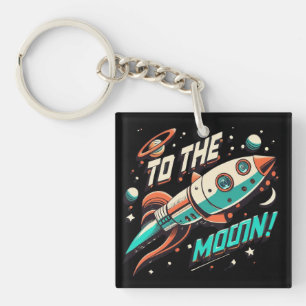 Vintage To The Moon Rocket ship Keychain