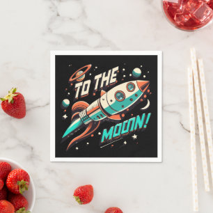 Vintage To The Moon Rocket ship Napkins