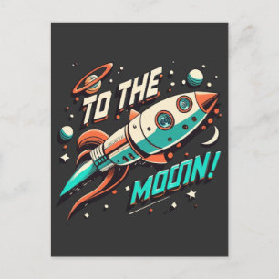 Vintage To The Moon Rocket ship Postcard
