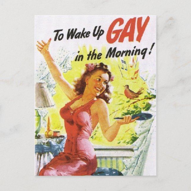Vintage "To Wake Up Gay" Postcard (Front)