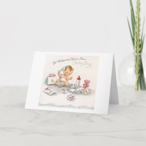 Vintage _ To Welcome Your Baby Boy Card