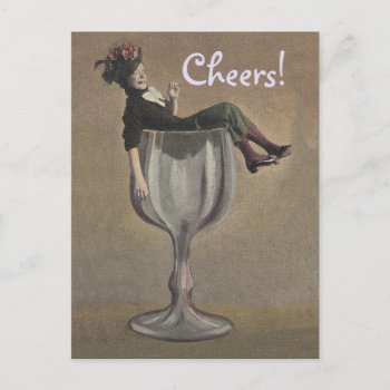 Vintage Toast Cheers! Lady In Wine Glass Postcard by layooper at Zazzle