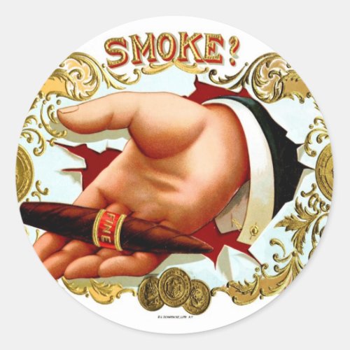 Vintage Tobacco Cigar Box Art Smoke Classic Round Sticker