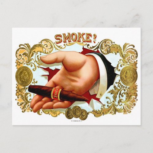 Vintage Tobacco Cigar Box Art Smoke Postcard