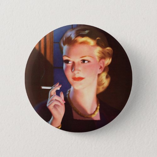 Vintage Tobacco Cigarette Pin_Up Girl Button