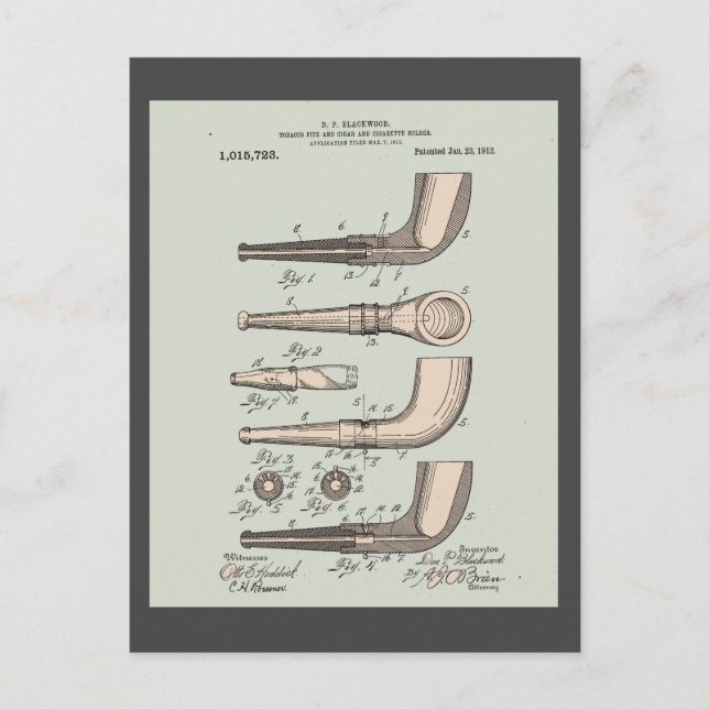 Vintage Tobacco Pipe Patent Postcard (Front)