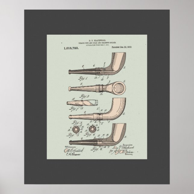 Vintage Tobacco Pipe Patent Poster (Front)