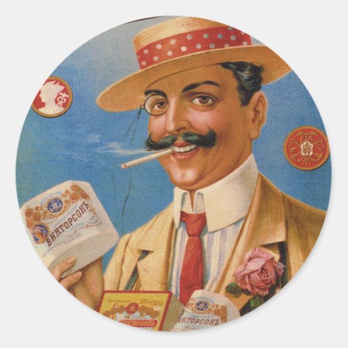 Vintage Tobacco Russian Cigarettes  Cigars Classic Round Sticker