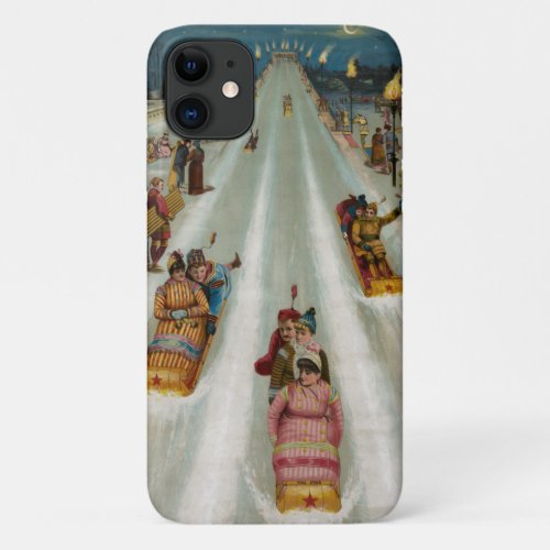 Vintage Toboggans On a winter night iPhone 11 Case