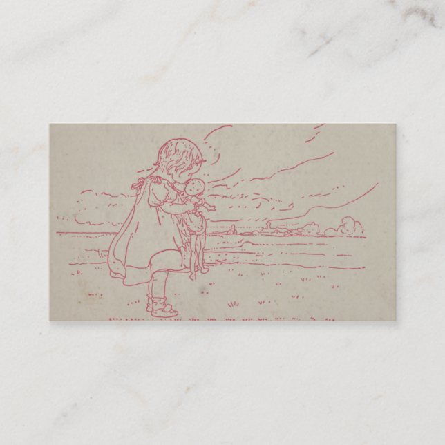 Vintage toddler girl with baby doll business card (Front)