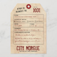 Vintage Toe Tag Adult Halloween Party Invite