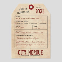 Vintage Toe Tag Adult Halloween Party Invite